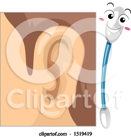 Clipart of a Human Ear with a Cotton Bud Mascot - Royalty Free Vector Illustration by BNP Design Studio