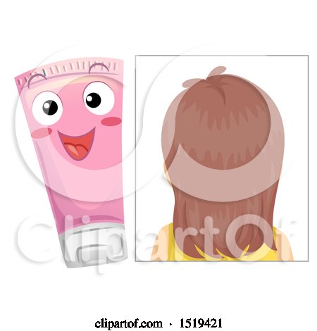 Clipart of a Rear View of a Head of Hair and a Bottle of Shampoo - Royalty Free Vector Illustration by BNP Design Studio