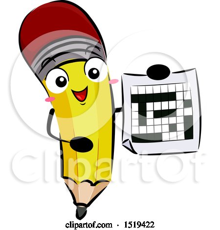 Clipart of a Pencil Character Holding a Crossword Puzzle - Royalty Free Vector Illustration by BNP Design Studio