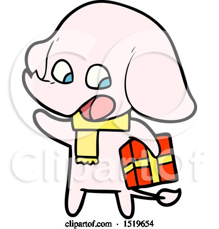 Cute Cartoon Elephant with Christmas Present by lineartestpilot