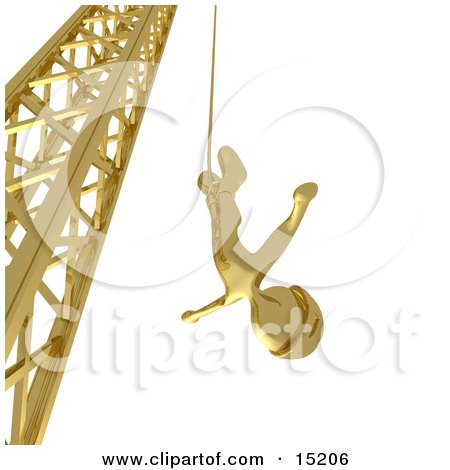 Golden Bungee Jumper In A Helmet, Falling While Bungee Jumping From A Crane Clipart Illustration Image by 3poD