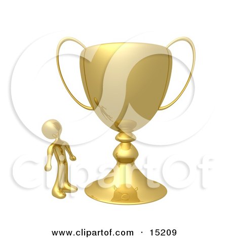 Winning Gold Athlete Person Staring Upwards In Awe At His Oversized Trophy Cup Clipart Illustration Image by 3poD