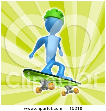 Blue Person Wearing A Green Helmet And Skateboarding Over A Green Background Clipart Illustration Image by 3poD