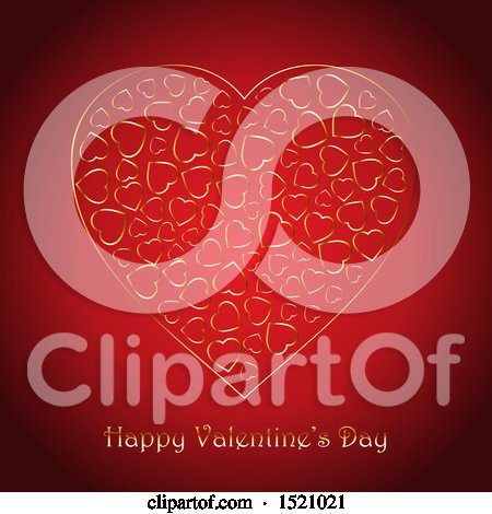 Clipart of a Happy Valentines Day Greeting with Gold Hearts on Red - Royalty Free Vector Illustration by KJ Pargeter