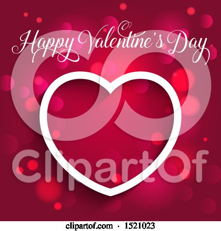 Clipart of a Happy Valentines Day Greeting and White Heart over Pink and Flares - Royalty Free Vector Illustration by KJ Pargeter
