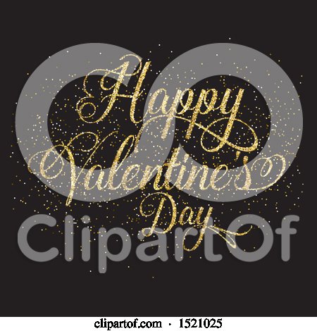 Clipart of a Happy Valentines Day Greeting in Gold Glitter on Black - Royalty Free Vector Illustration by KJ Pargeter
