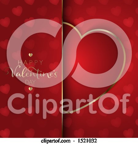 Clipart of a Happy Valentines Day Greeting with a Heart Tucked in a Panel on Red - Royalty Free Vector Illustration by KJ Pargeter