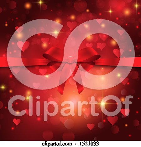 Clipart of a Valentines Day Background of Hearts and Sparkles with a Bow - Royalty Free Vector Illustration by KJ Pargeter