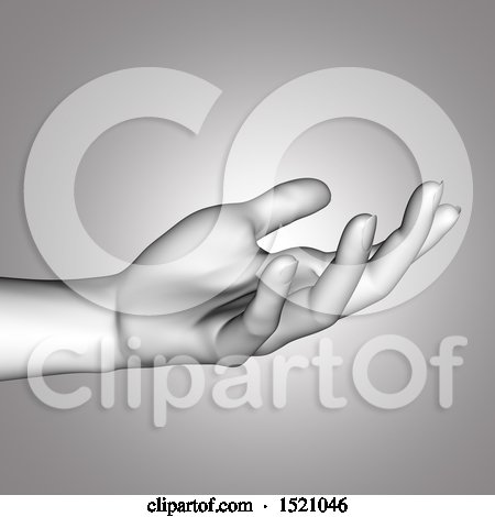 Clipart of a 3d Female Hand in Grayscale - Royalty Free Illustration by KJ Pargeter