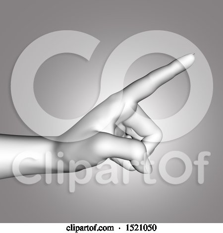 Clipart of a 3d Human Hand Pointing, in Grayscale - Royalty Free Illustration by KJ Pargeter