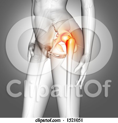 Clipart of a 3d Anatomical Woman with a Highlighted Hip Bone - Royalty Free Illustration by KJ Pargeter
