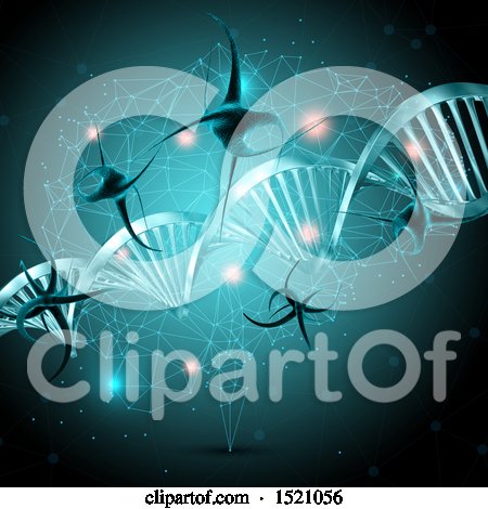 Clipart of a 3d Virus, Connection, and Dna Strand Background - Royalty Free Illustration by KJ Pargeter