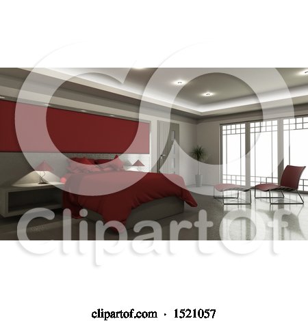 Clipart of a 3d Modern Red Bedroom Interior - Royalty Free Illustration by KJ Pargeter