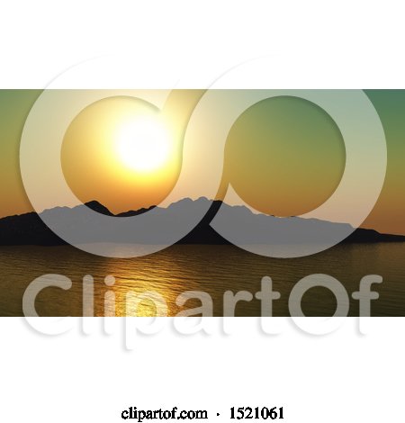 Clipart of a 3d Sunset over Mountains and a Bay - Royalty Free Illustration by KJ Pargeter