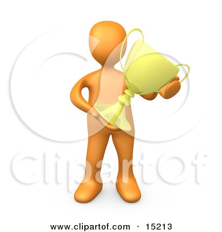 Orange Athlete Person Proudly Holding His Golden Trophy Cup Clipart Illustration Image by 3poD