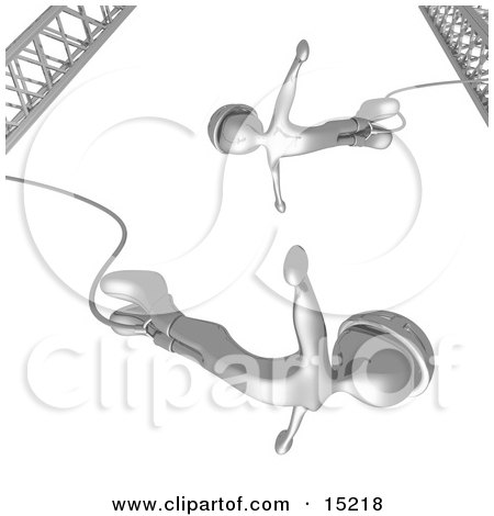 Silver Bungee Jumpers In Helmets, Falling While Bungee Jumping From A Crane Clipart Illustration Image by 3poD