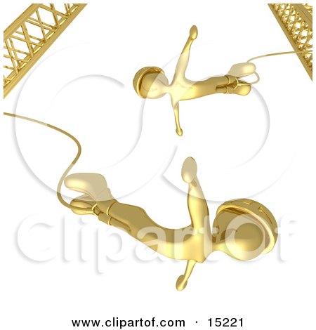 Golden Bungee Jumpers In Helmets, Falling While Bungee Jumping From A Crane Clipart Illustration Image by 3poD
