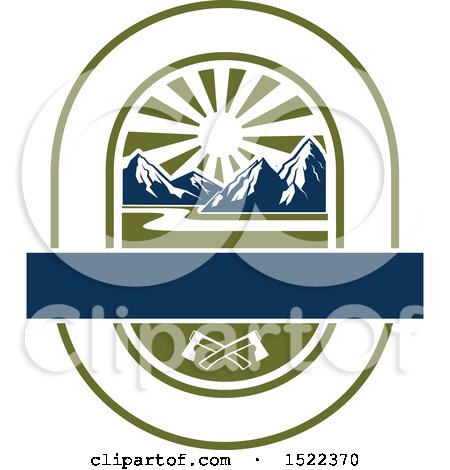 Clipart of a Mountains, Sunset and Axe Camping Design - Royalty Free Vector Illustration by Vector Tradition SM