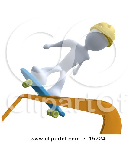 White Person Skateboarding on a Rail And Wearing a Yellow Helmet Clipart Illustration Image by 3poD