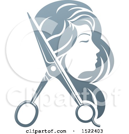 Clipart of a Woman's Head in Profile, with Long Hair and Scissors - Royalty Free Vector Illustration by AtStockIllustration