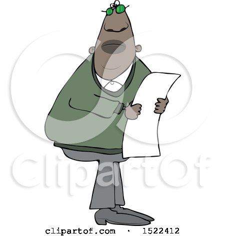 Clipart of a Black Man Reading a Paper - Royalty Free Vector Illustration by djart