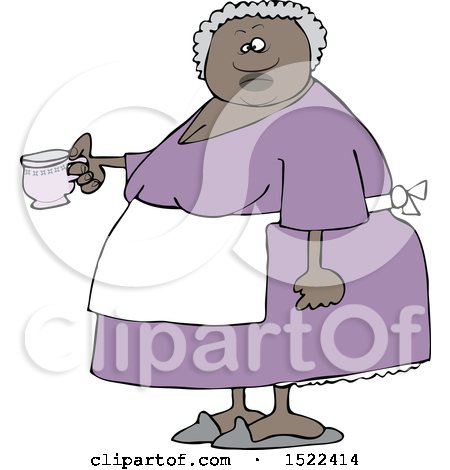 Clipart of a Black Woman Holding a Cup of Tea - Royalty Free Vector Illustration by djart