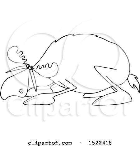 Clipart of a Black and White Cowering Scared Moose - Royalty Free Vector Illustration by djart