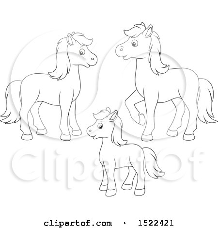 Clipart of a Black and White Horse Family - Royalty Free Vector Illustration by Alex Bannykh