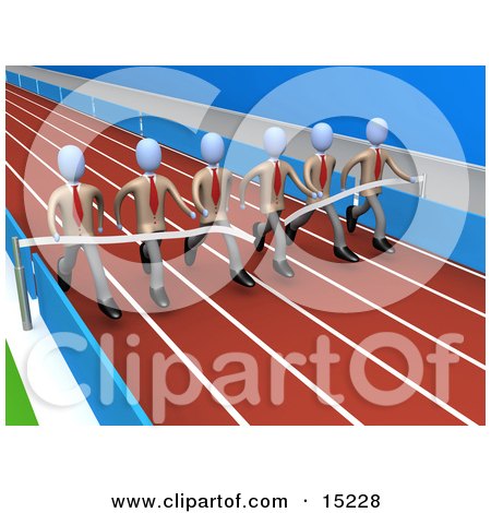 Team Of Businessmen In Matching Uniforms, Running A Marathon On A Race Track And Completing A Race At The Same Time Clipart Illustration Image by 3poD