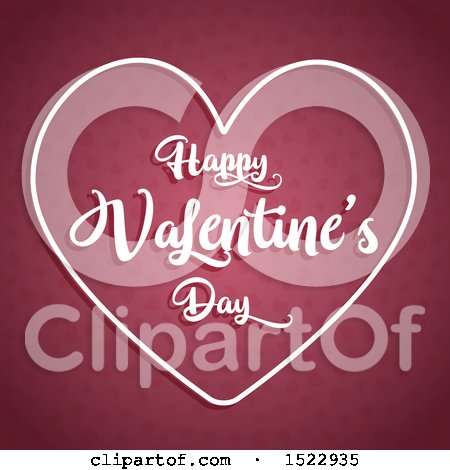 Clipart of a Happy Valentines Day Greeting in a White Heart over a Pink Pattern - Royalty Free Vector Illustration by KJ Pargeter