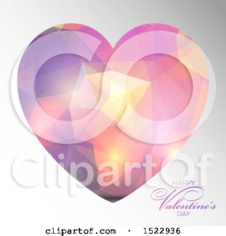 Clipart of a Happy Valentines Day Greeting and Geometric Heart on Gray - Royalty Free Vector Illustration by KJ Pargeter