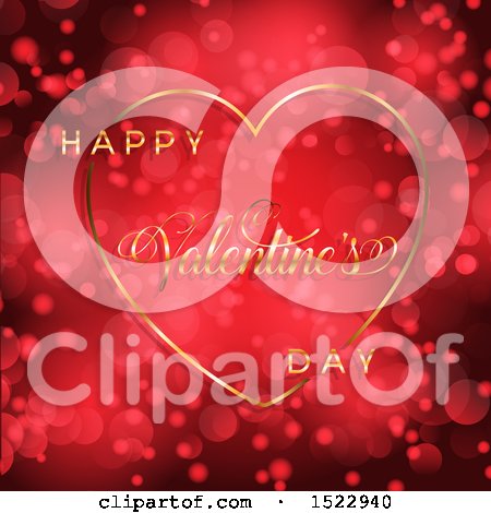Clipart of a Happy Valentines Day Greeting in a Gold Heart over a Red Flare Background - Royalty Free Vector Illustration by KJ Pargeter