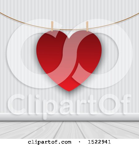 Clipart of a Valentines Day Heart Suspended on a Rope over a Wall - Royalty Free Vector Illustration by KJ Pargeter
