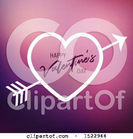 Clipart of a Happy Valentines Day Greeting in a Heart with Cupids Arrow over Purple - Royalty Free Vector Illustration by KJ Pargeter