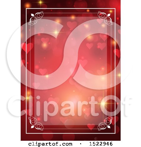 Clipart of a Valentines Day Border of White with Hearts and Flares - Royalty Free Vector Illustration by KJ Pargeter