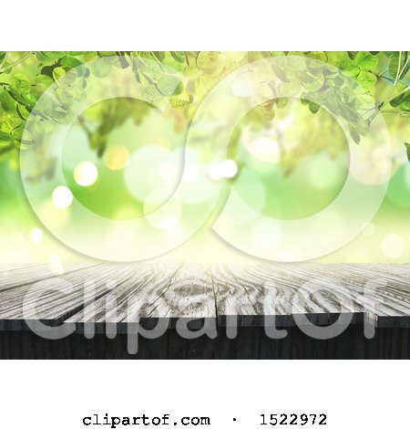 Clipart of a 3d Wood Surface Under Green Leaves - Royalty Free Illustration by KJ Pargeter