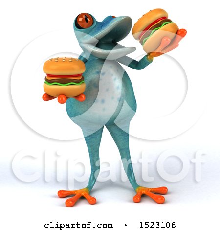 Clipart of a 3d Fat Blue Frog Eating Cheeseburgers, on a White Background - Royalty Free Illustration by Julos