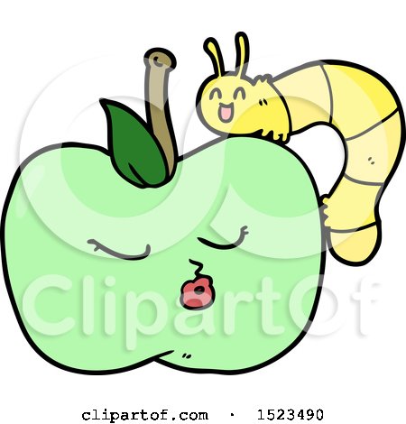 Cartoon Pretty Apple and Bug by lineartestpilot