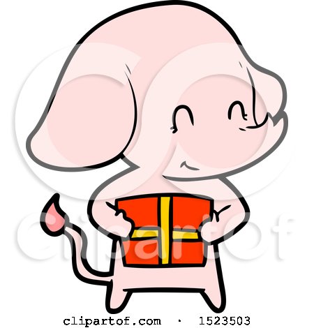 Cute Cartoon Elephant with Present by lineartestpilot