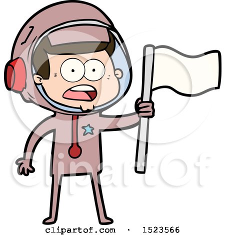 Cartoon Surprised Astronaut Waving Flag by lineartestpilot