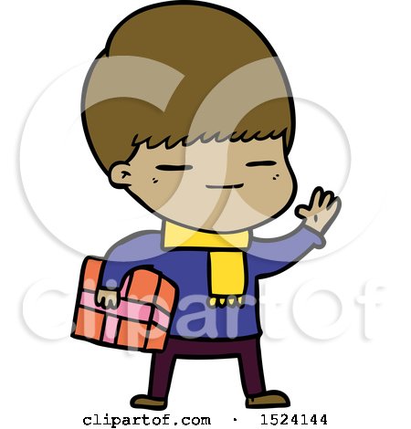 Cartoon Smug Boy Carrying Present by lineartestpilot