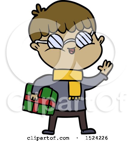 Cartoon Boy Wearing Spectacles Carrying Gift by lineartestpilot