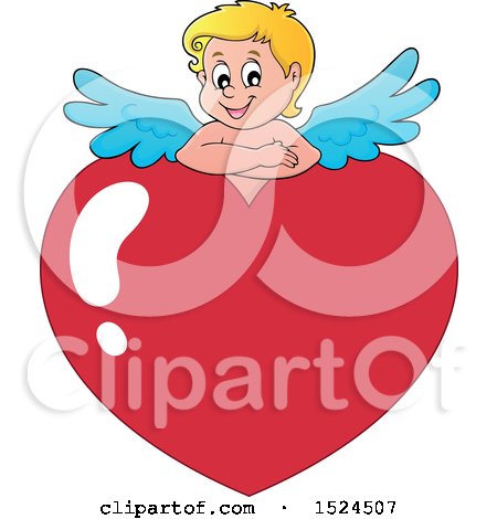 Clipart of a Valentines Day Cupid Resting on a Heart - Royalty Free Vector Illustration by visekart