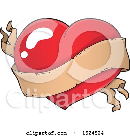 Clipart of a Red Valentines Day Heart with a Ribbon Banner - Royalty Free Vector Illustration by visekart