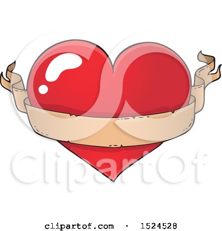 Clipart of a Red Valentines Day Heart with a Ribbon Banner - Royalty Free Vector Illustration by visekart