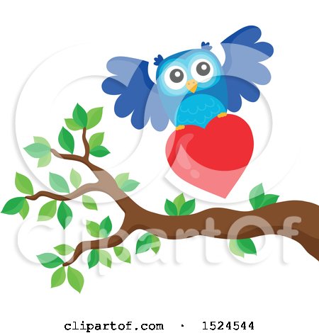 Clipart of a Valentines Day Owl Flying with a Heart - Royalty Free Vector Illustration by visekart