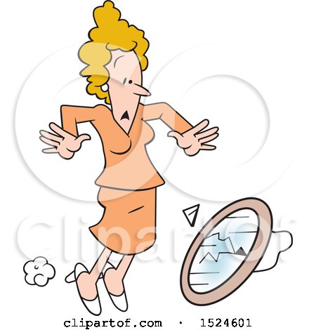 Clipart of a Superstition Scene of a Woman Dropping and Breaking a Mirror - Royalty Free Vector Illustration by Johnny Sajem