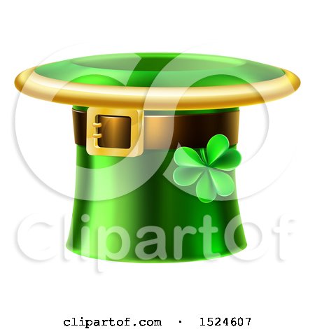 Clipart of a Green St Patricks Day Leprechaun Hat with a Shamrock - Royalty Free Vector Illustration by AtStockIllustration