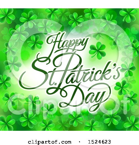 Clipart of a Happy St Patricks Day Greeting in a Border of Shamrocks - Royalty Free Vector Illustration by AtStockIllustration