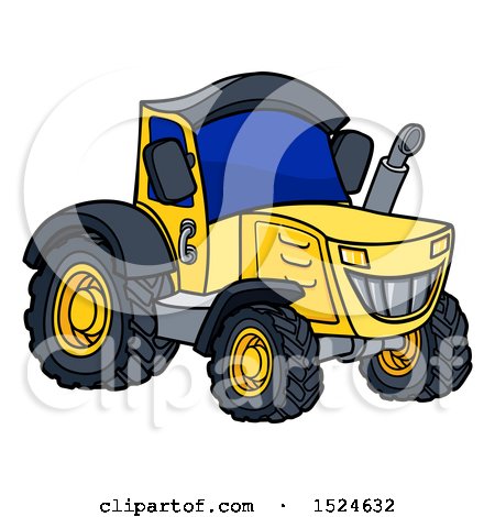 Clipart of a Cartoon Yellow Tractor - Royalty Free Vector Illustration by AtStockIllustration